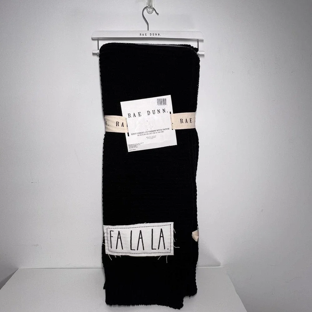 Rae Dunn Chenille Knit Throw Blanket Black